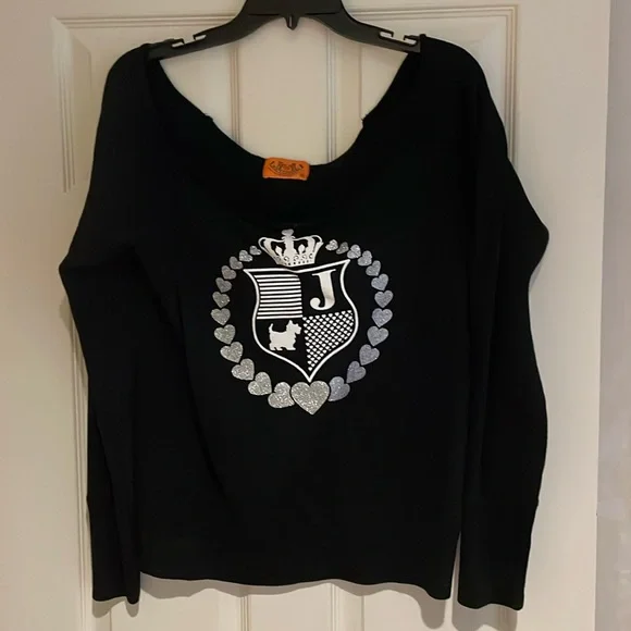 Vintage Y2K Juicy Couture "Juicy" sweatshirt with crest in black/silver size sm - Picture 1 of 6